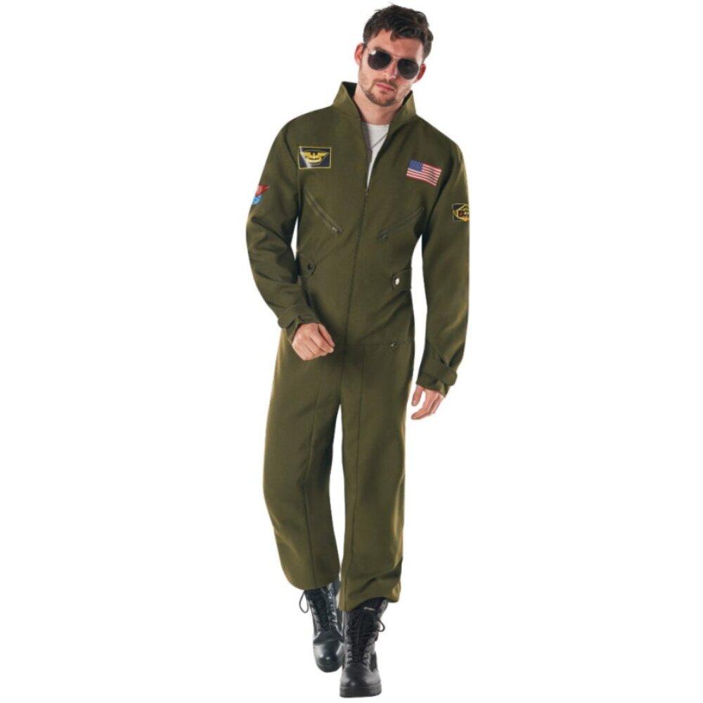 80's Pilot Top Gun Aviator XL Halloween Costume XL Jumpsuit Adult Mens